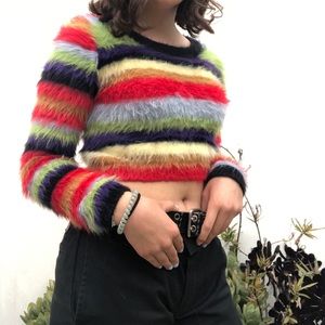 UNIF cropped fuzzy rainbow sweater